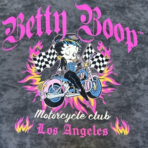 Betty Boop Hoodie Womens Medium Born to Ride Motorcycle Club Los Angeles Gray - Picture 5 of 11